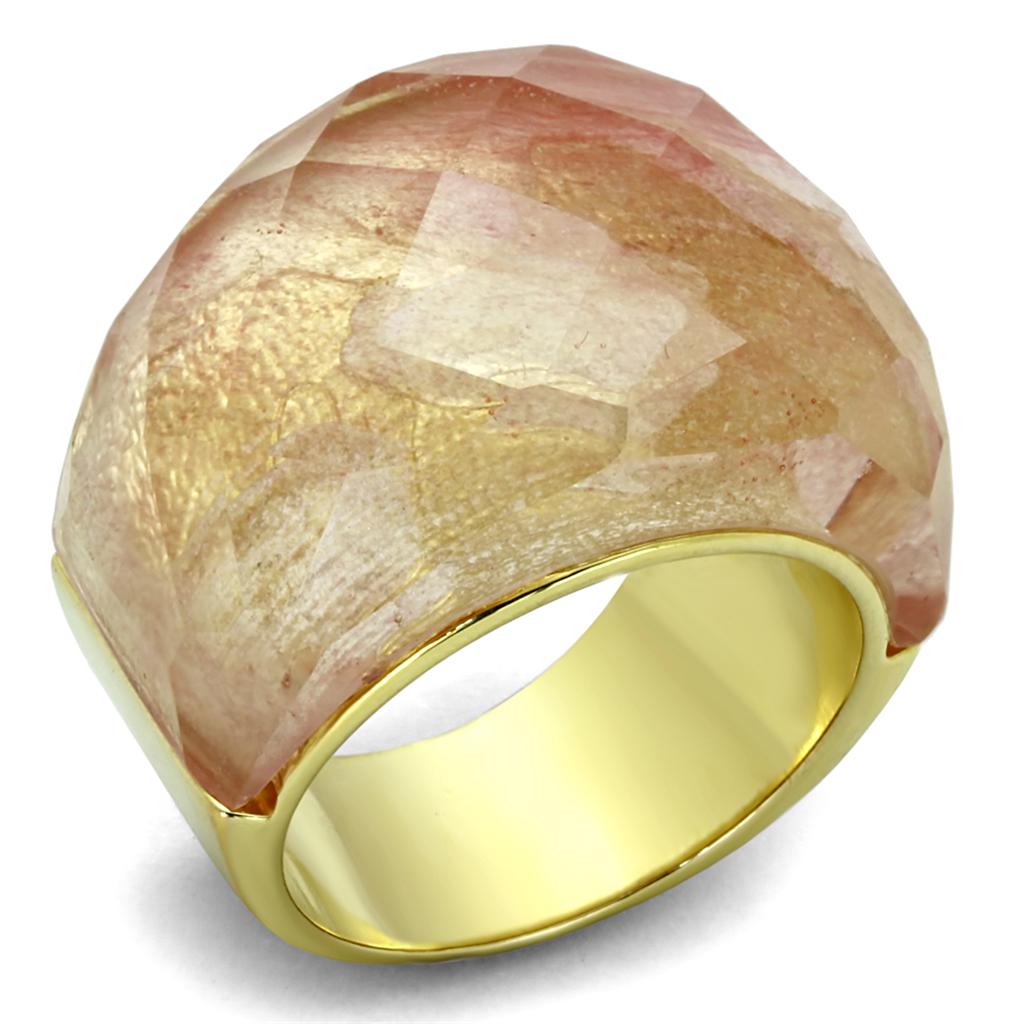 JCE3582 Gold Brass Ring with Synthetic Synthetic Glass in Light Peach