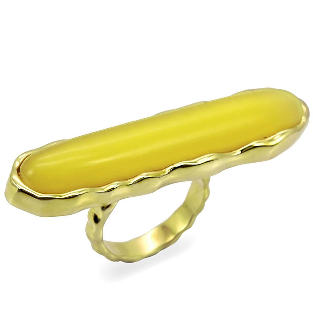 JCE3584 Gold Brass Ring with Synthetic Cat Eye in Topaz