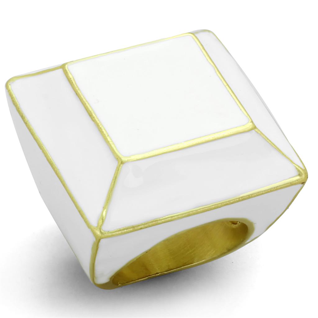 JCE3604 Gold & Brush Brass Ring with Epoxy  in White