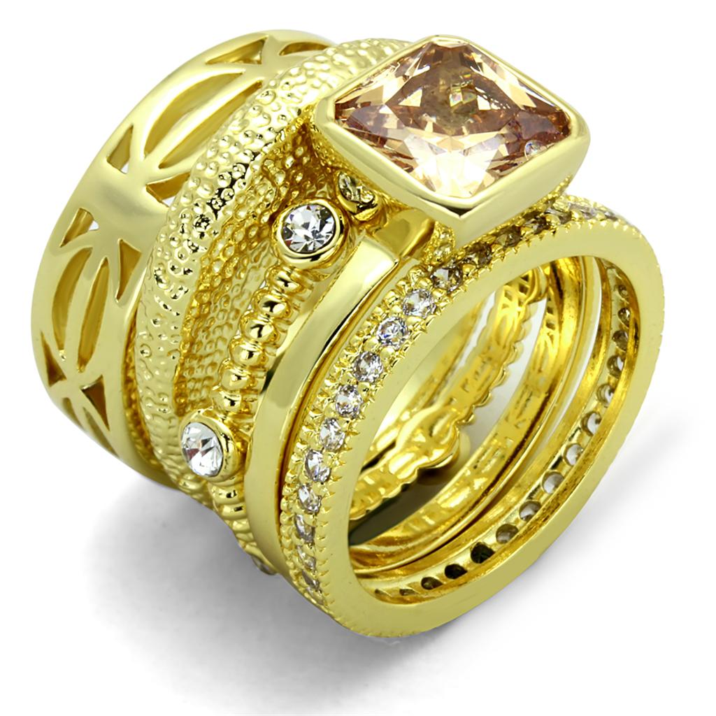 JCE3647 Gold Brass Ring with AAA Grade CZ  in Champagne