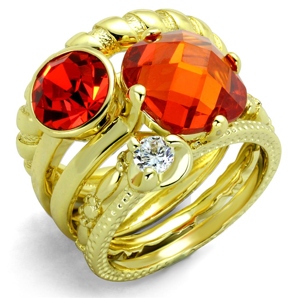 JCE3649 Gold Brass Ring with AAA Grade CZ  in Orange