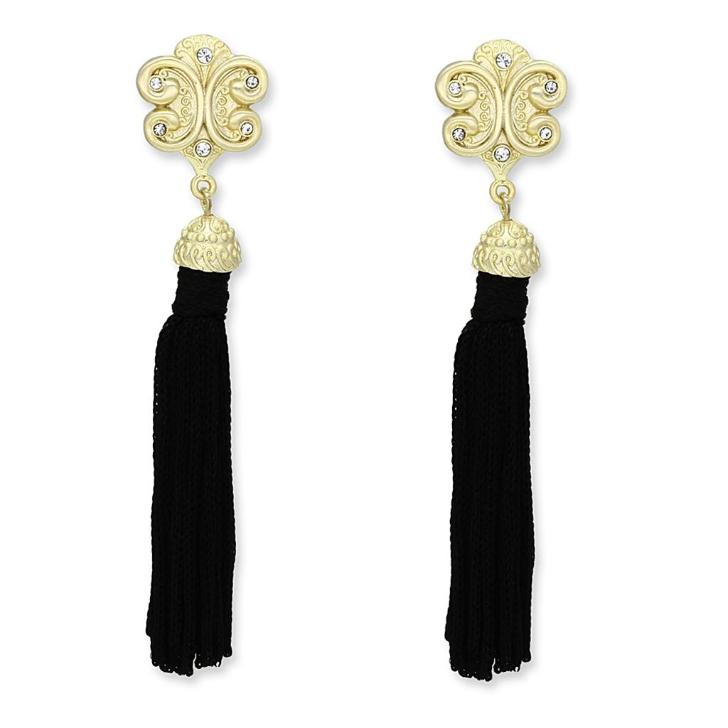 JCE3677 Gold & Brush Brass Earrings with Top Grade Crystal  in Clear