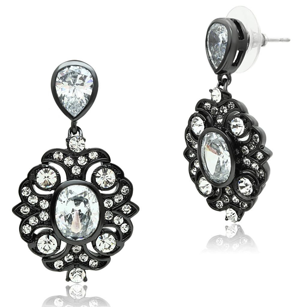 JCE3687 Ruthenium Brass Earrings with AAA Grade CZ  in Clear