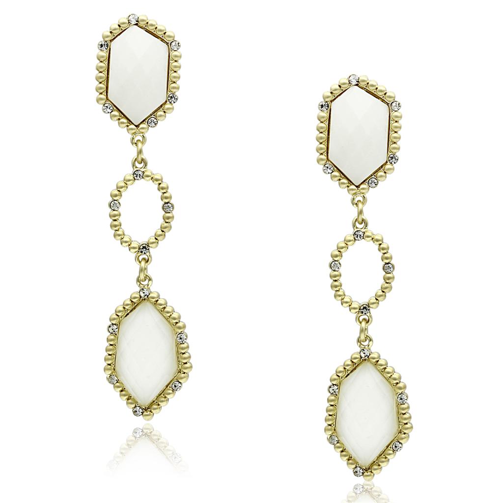 JCE3692 Gold & Brush Brass Earrings with Synthetic Synthetic Stone in Clear