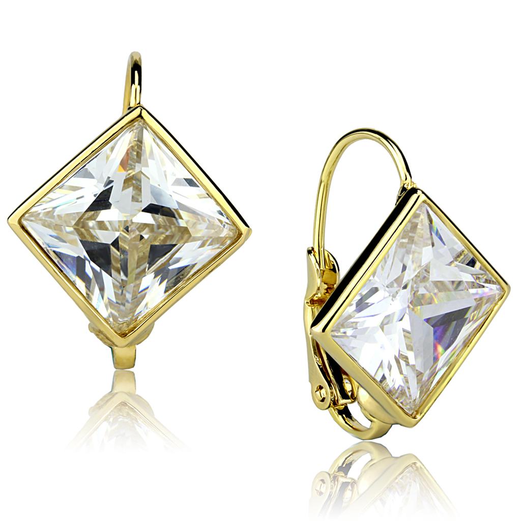 JCE3867 Gold Brass Earrings with AAA Grade CZ  in Clear