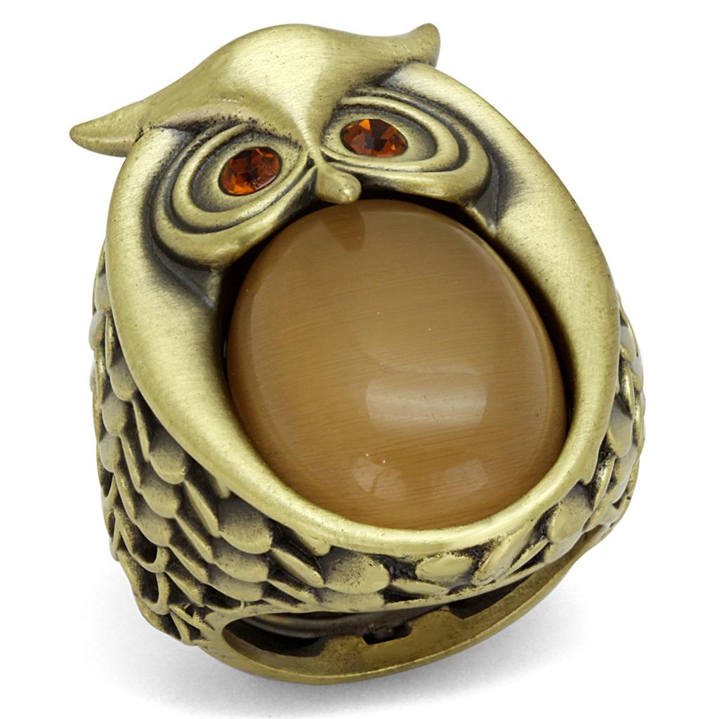 JCE3888 Antique Copper Brass Ring with Synthetic Cat Eye in Brown