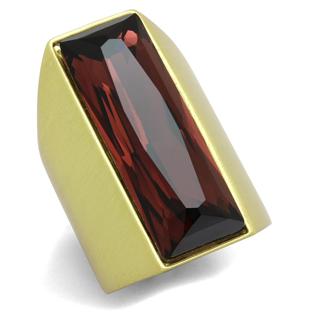 JCE3899 Gold & Brush Brass Ring with Top Grade Crystal  in Siam