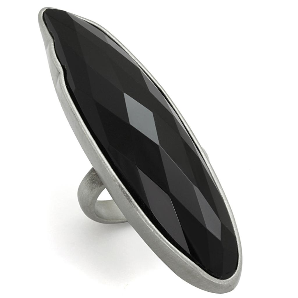 JCE3910 Antique Silver Brass Ring with Synthetic Onyx in Jet