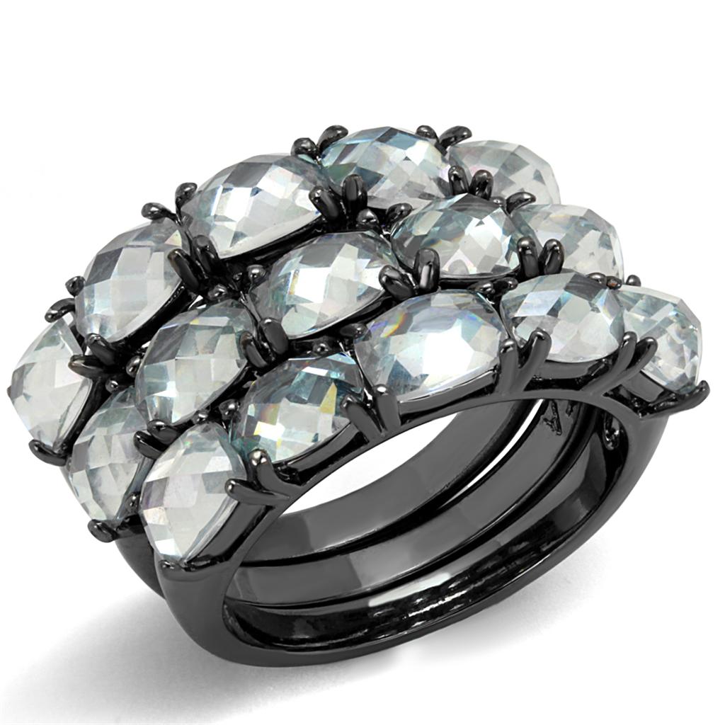 JCE3929 TIN Cobalt Black Brass Ring with Top Grade Crystal  in Black Diamond