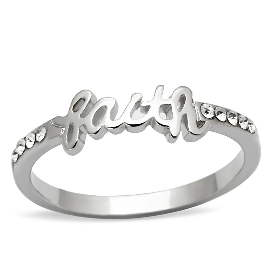 JCE3968 Rhodium Brass Ring with Top Grade Crystal  in Clear