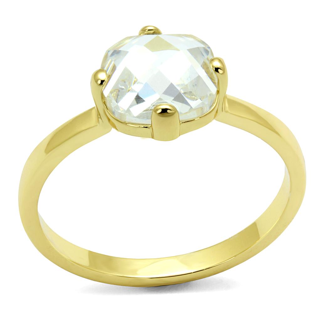 JCE4078 Flash Gold Brass Ring with AAA Grade CZ  in Clear