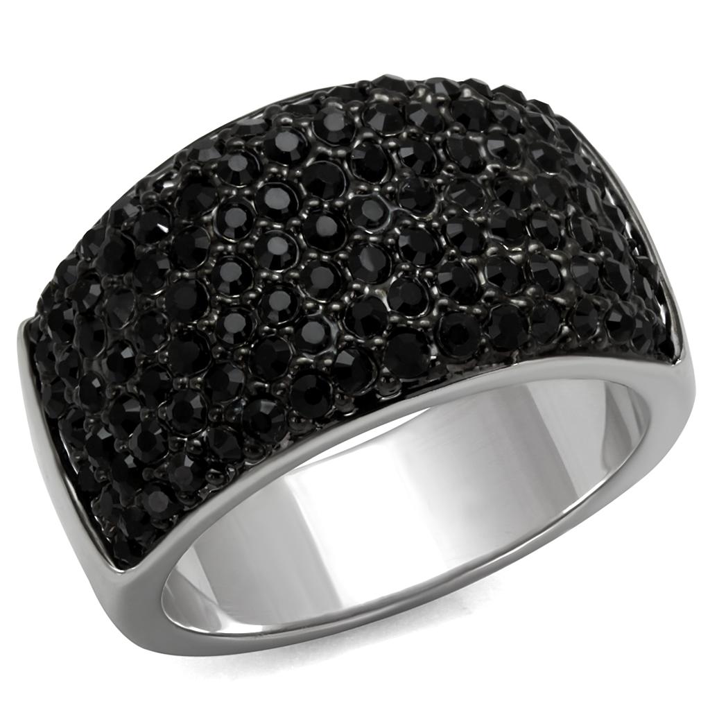JCE4086 Rhodium+Hematite Brass Ring with Top Grade Crystal  in Jet