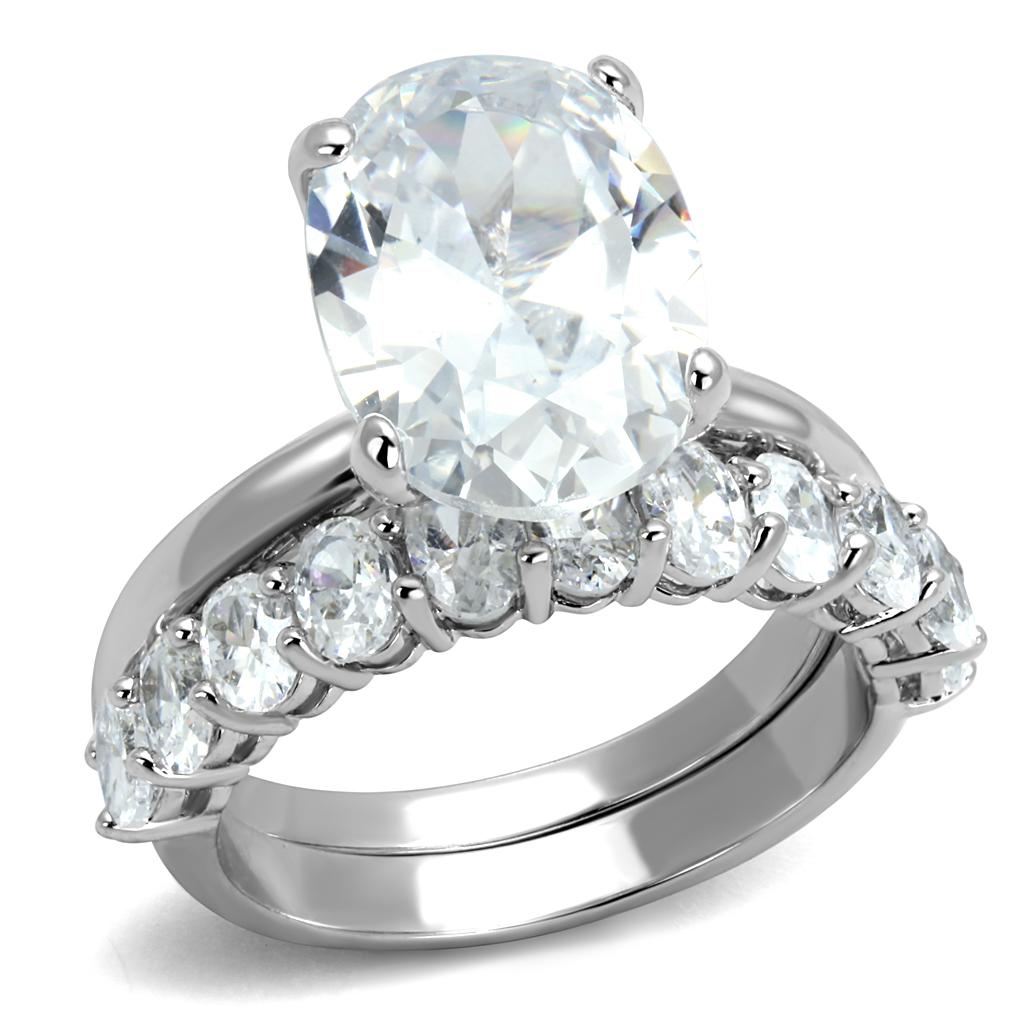 JCE4089 Rhodium Brass Ring with AAA Grade CZ  in Clear