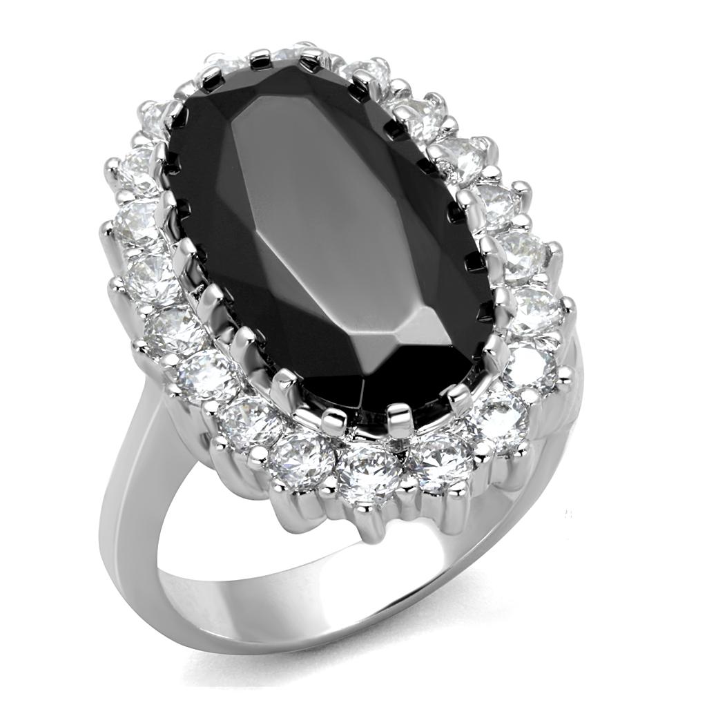 JCE4094 Rhodium Brass Ring with AAA Grade CZ  in Black Diamond