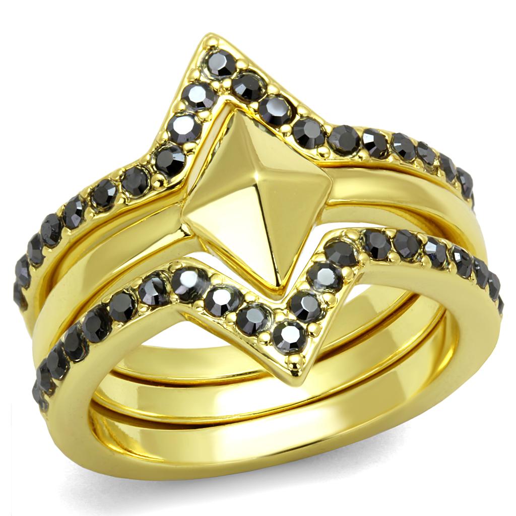 JCE4113 Gold Brass Ring with Top Grade Crystal  in Hematite