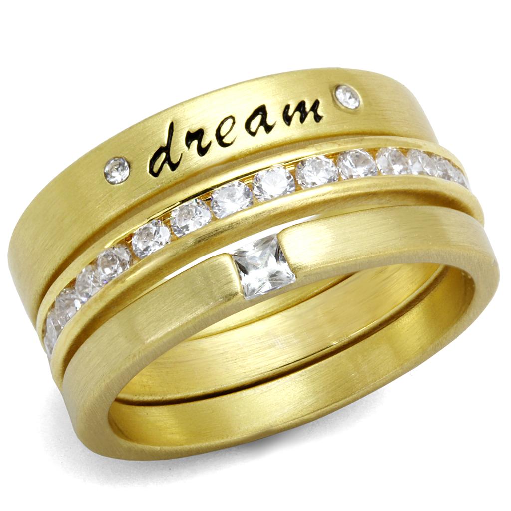 JCE4114 Gold Brass Ring with AAA Grade CZ  in Clear