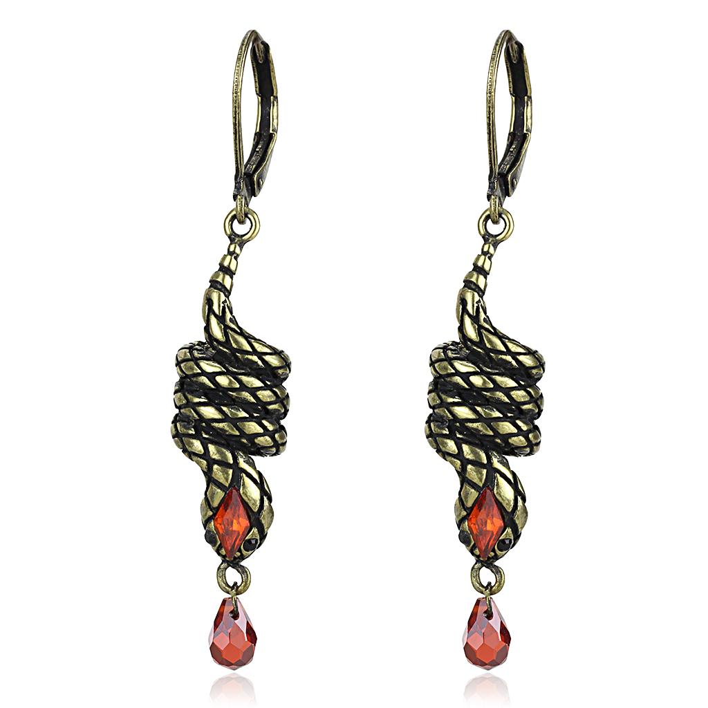 JCE4205 Antique Copper Brass Earrings with AAA Grade CZ  in Garnet