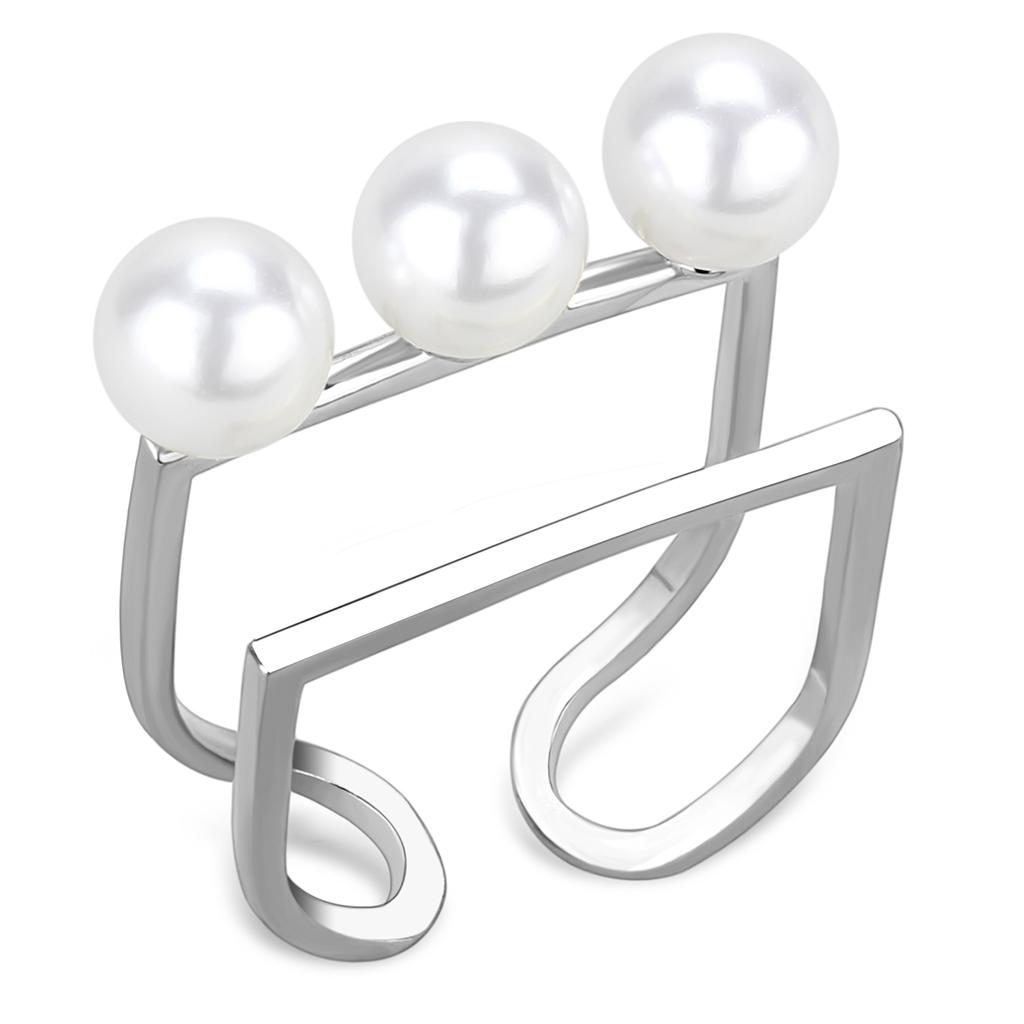 JCE4253 Rhodium Brass Ring with Synthetic Pearl in White