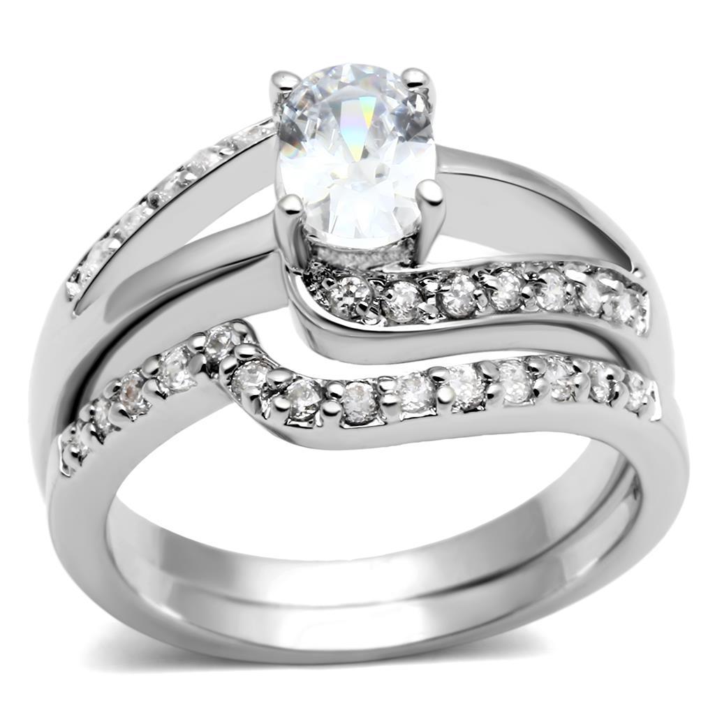 JCE4712 Rhodium Brass Ring with AAA Grade CZ  in Clear