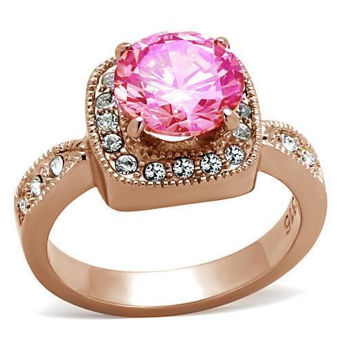 JCEA1149 IP Rose Gold(Ion Plating) Brass Ring with AAA Grade CZ  in Light Rose
