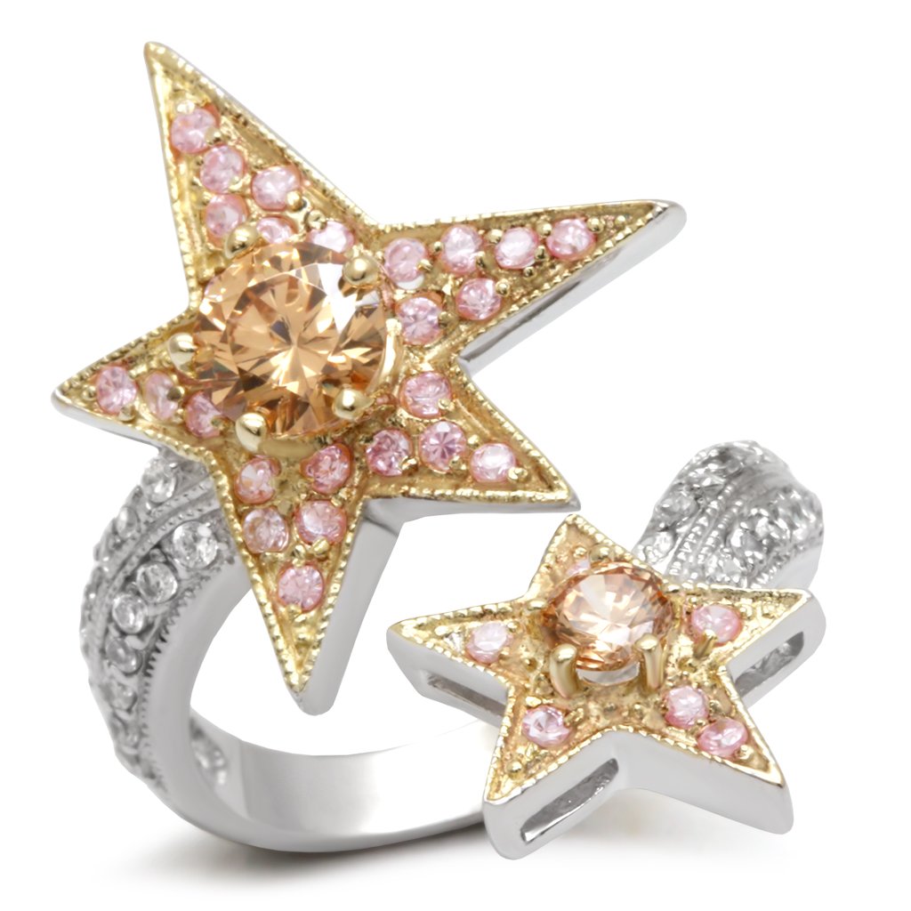 JCEA501 Reverse Two-Tone Brass Ring with AAA Grade CZ  in Champagne