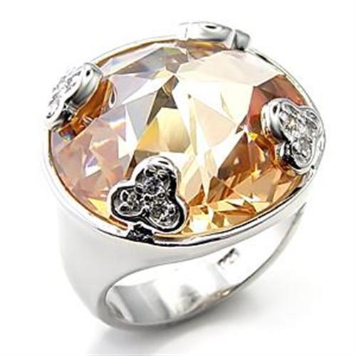 JCEA514 Rhodium 925 Sterling Silver Ring with AAA Grade CZ  in Champagne
