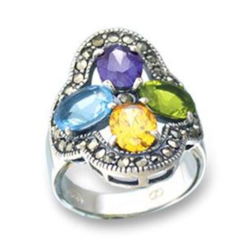JCEA522 Antique Tone 925 Sterling Silver Ring with AAA Grade CZ  in Multi Color