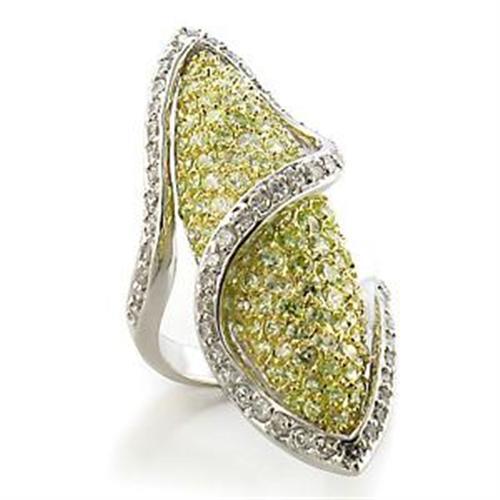 JCEA579 Gold+Rhodium Brass Ring with AAA Grade CZ  in Apple Green color