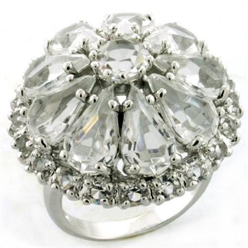 JCEA739 Rhodium Brass Ring with AAA Grade CZ  in Clear