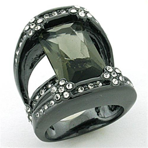 JCEA753 Rhodium Brass Ring with Synthetic Synthetic Glass in Jet