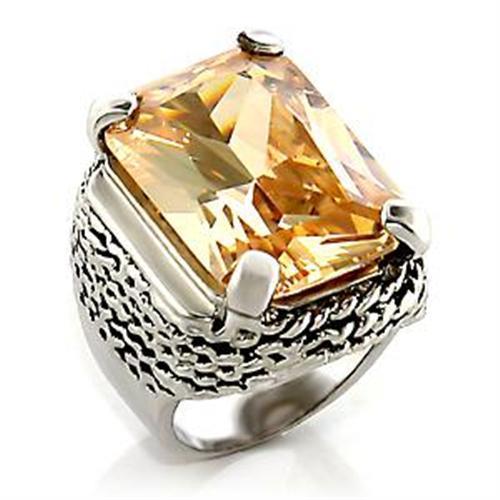 JCEA810 Rhodium Brass Ring with AAA Grade CZ  in Champagne