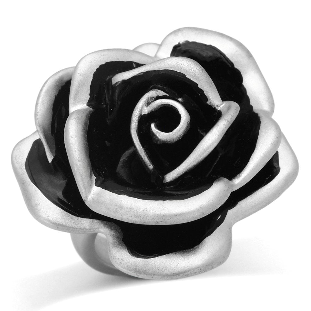 JCEA838 Matte Rhodium Brass Ring with Epoxy  in Jet