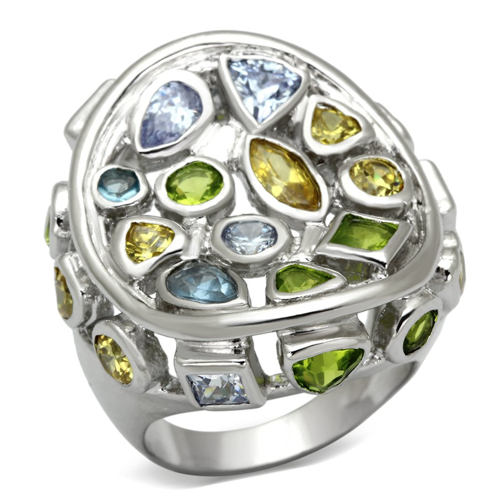 JCEA840 Rhodium Brass Ring with Assorted  in Multi Color
