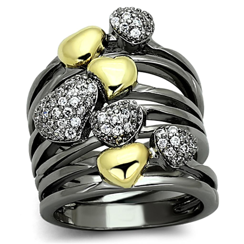 JCEA875 Gold+Ruthenium Brass Ring with AAA Grade CZ  in Clear