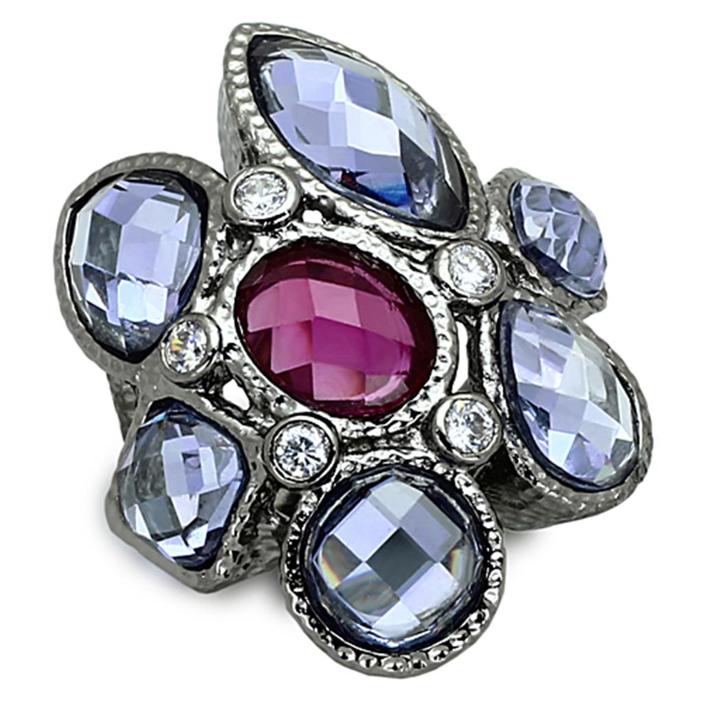 JCEA876 Ruthenium Brass Ring with AAA Grade CZ  in Multi Color