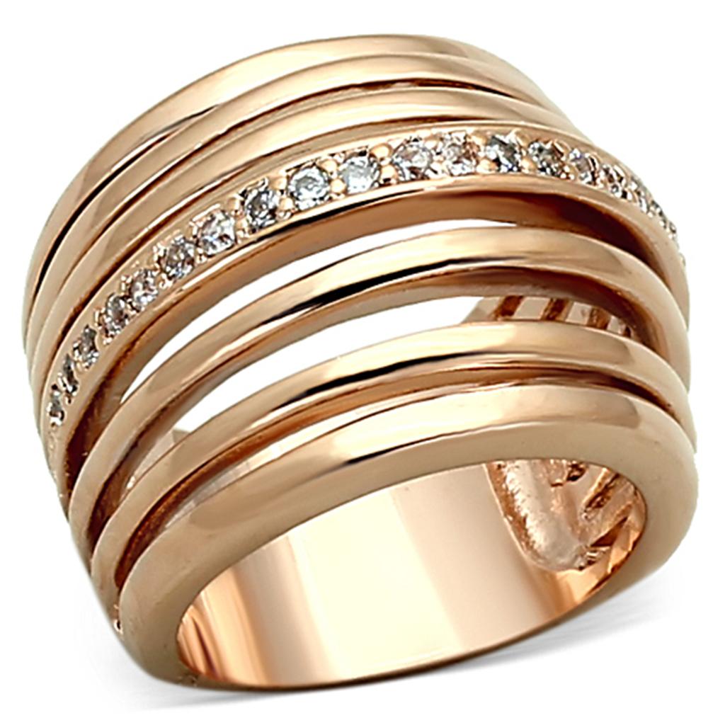 JCEA890 Rose Gold Brass Ring with AAA Grade CZ  in Clear