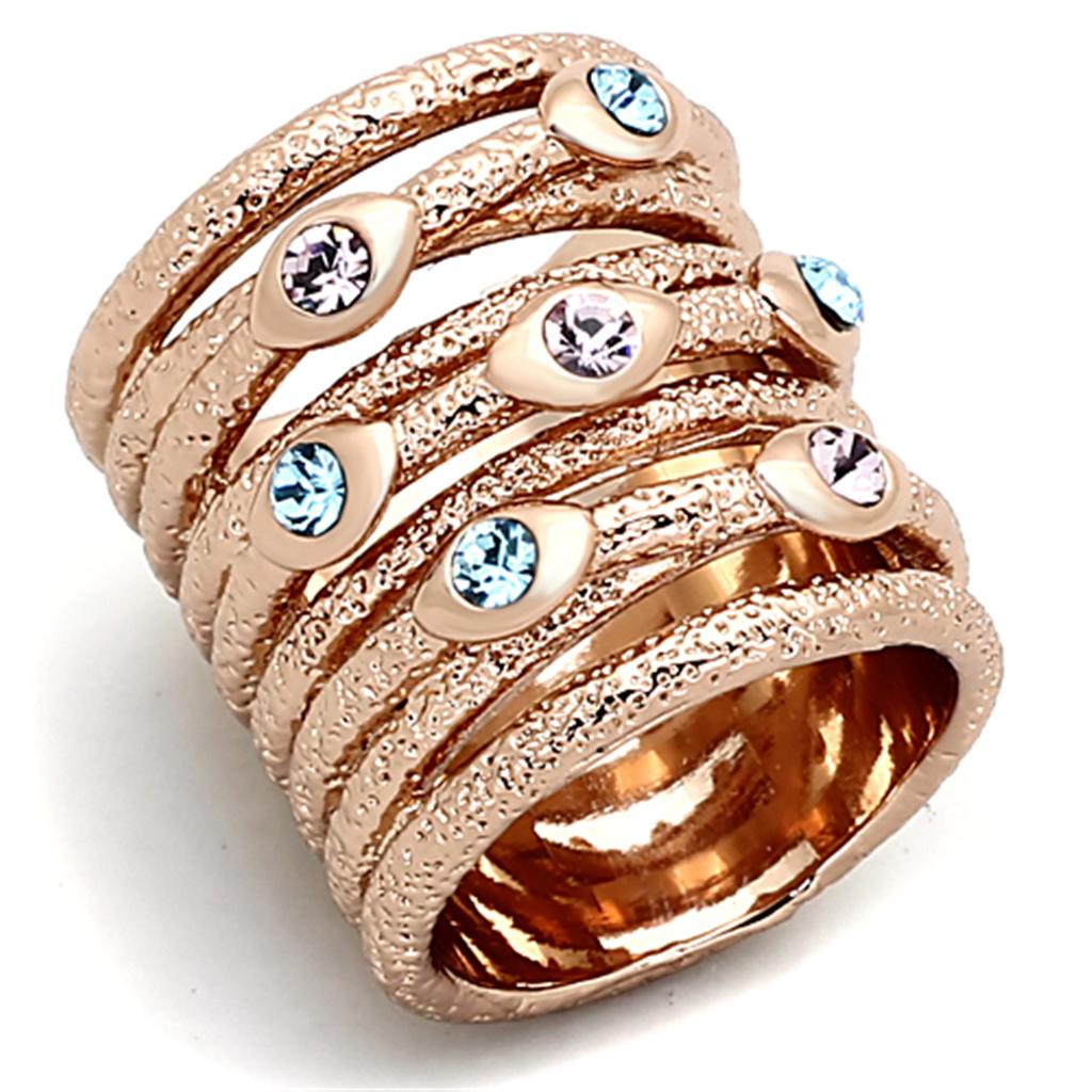 JCEA909 Rose Gold Brass Ring with Top Grade Crystal  in Multi Color