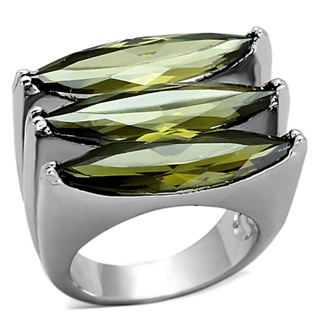 JCEA918 Rhodium Brass Ring with AAA Grade CZ  in Olivine color