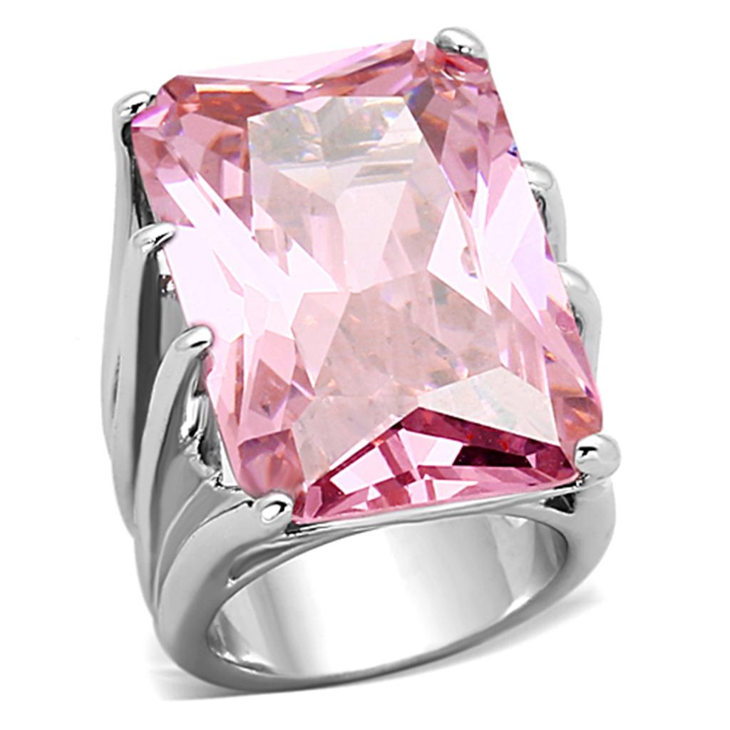 JCEA921 Rhodium Brass Ring with AAA Grade CZ  in Rose