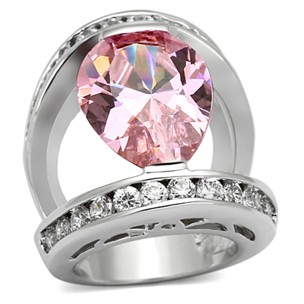 JCEA924 Rhodium Brass Ring with AAA Grade CZ  in Rose