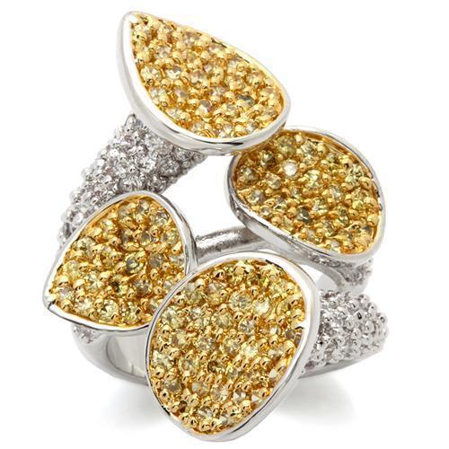 JCEA937 Gold+Rhodium Brass Ring with AAA Grade CZ  in Topaz