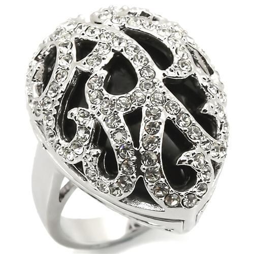 JCEA943 Rhodium Brass Ring with Semi-Precious Agate in Jet