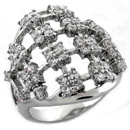 JCEA996 Rhodium Brass Ring with AAA Grade CZ  in Clear