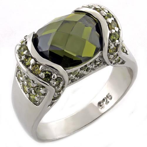 JCEAS1016 High-Polished 925 Sterling Silver Ring with AAA Grade CZ  in Peridot