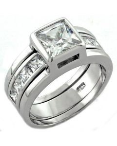 JCEAS1034 Rhodium 925 Sterling Silver Ring with AAA Grade CZ  in Clear