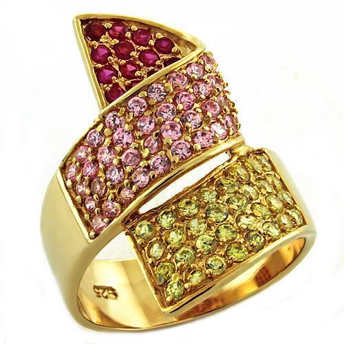 JCEAS1041 Gold 925 Sterling Silver Ring with AAA Grade CZ  in Multi Color