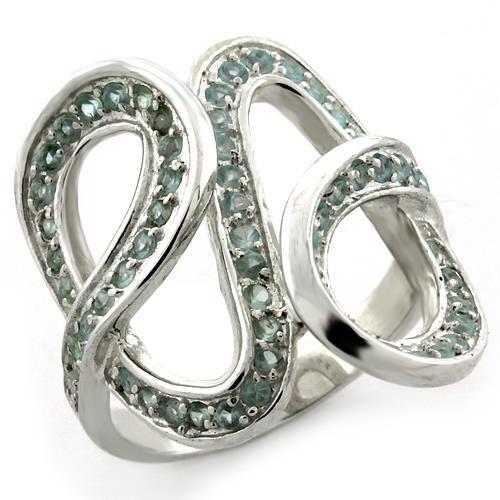 JCEAS1081 High-Polished 925 Sterling Silver Ring with Synthetic Synthetic Glass in Sea Blue