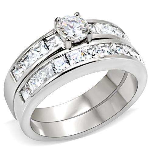JCEAS1084 Rhodium 925 Sterling Silver Ring with AAA Grade CZ  in Clear