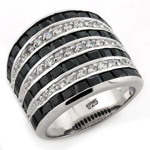 JCEAS1089 Rhodium 925 Sterling Silver Ring with AAA Grade CZ  in Jet