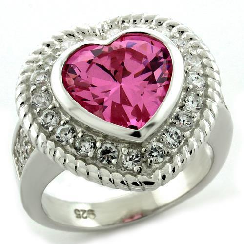 JCEAS1090 High-Polished 925 Sterling Silver Ring with AAA Grade CZ  in Rose